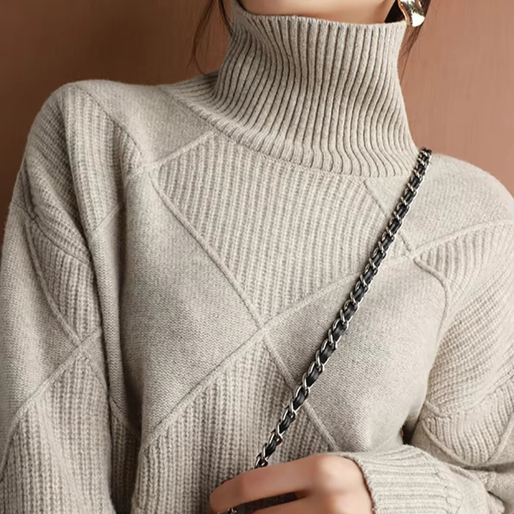 Womens Turtleneck Oversized Knit Sweater Pullover Long Sleeve Solid Jumper Top