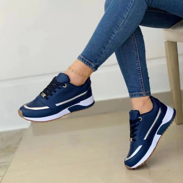 2025 Round Toe Thick Sole Casual Fashion Sneakers with Gold Stripe