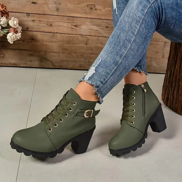 Women’s Autumn Winter Lace-Up High Heel Boots with Anti-Slip Soles
