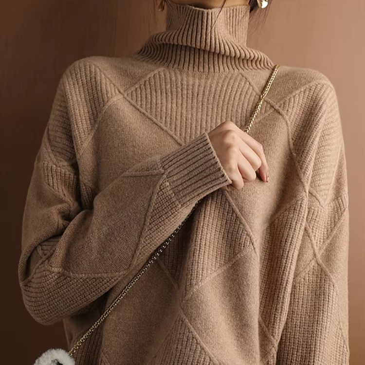 Womens Turtleneck Oversized Knit Sweater Pullover Long Sleeve Solid Jumper Top