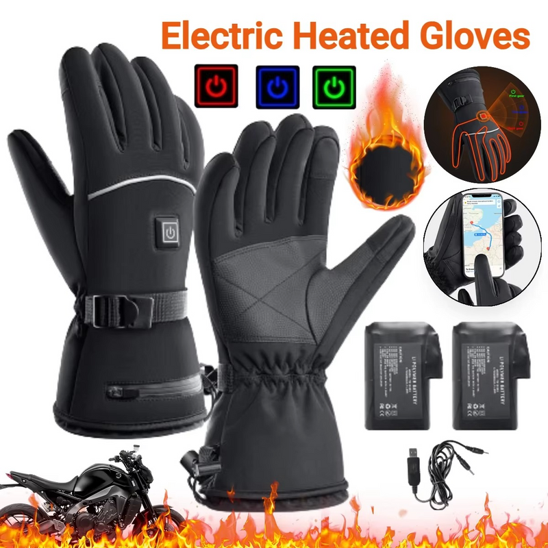 Battery Powered Heated Motorcycle Gloves, Waterproof Thermal Touchscreen Winter Riding Gloves