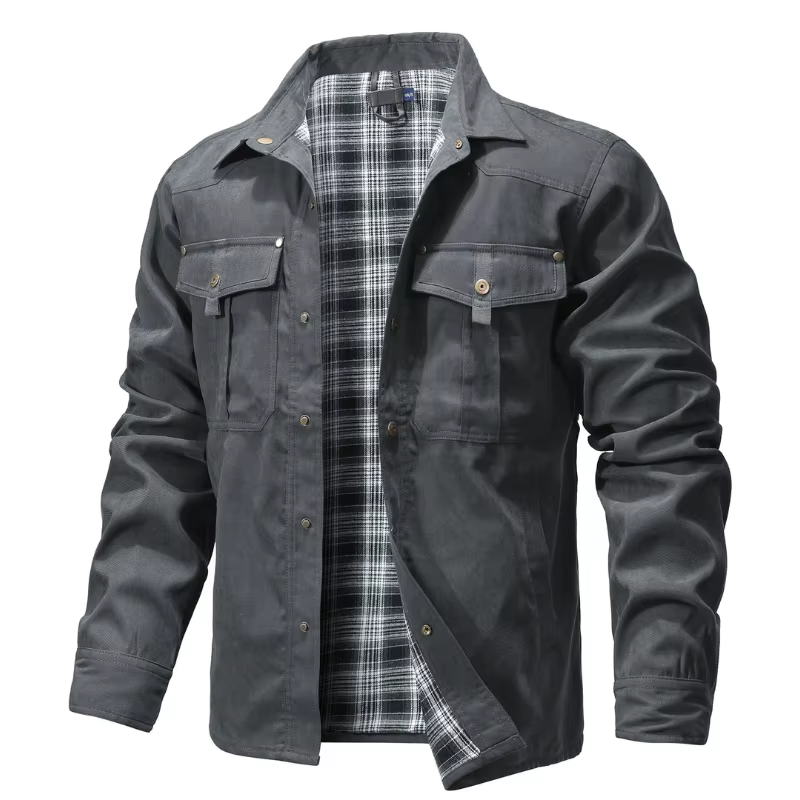 Men's Flannel Lined Shirt Jacket Western Style Snap Button Overshirt