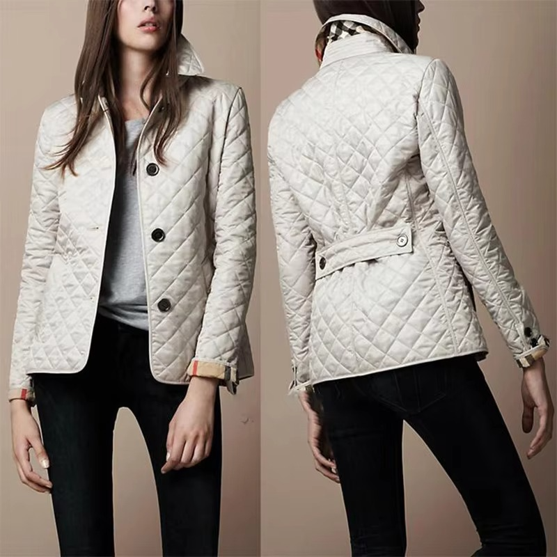 Women’s Winter Lapel Down Coat, Single Breasted Long Sleeve Slim Cotton Jacket with Pockets