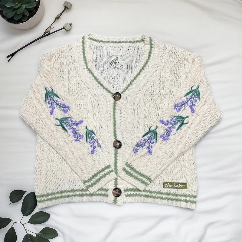 Autumn Red Maple Leaf Embroidered Knit Cardigan for Women