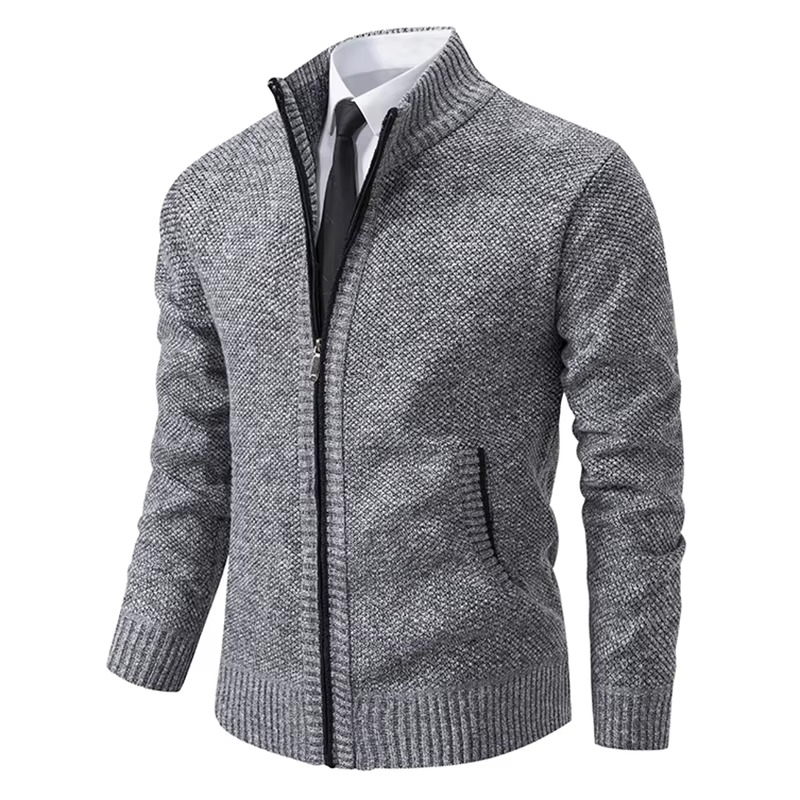 Men's Fleece Lined Stand Collar Zip Cardigan — Warm Casual Sports Coat for Fall and Winter