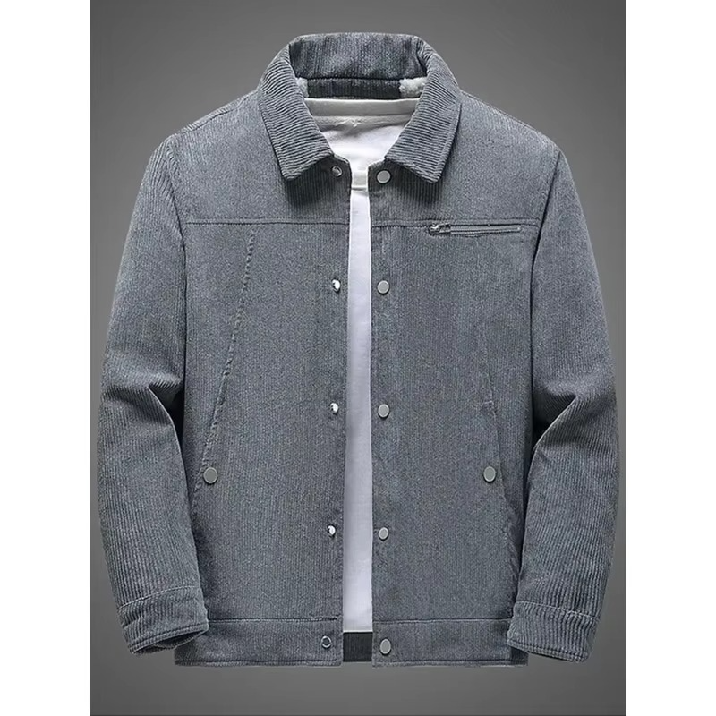 Men's Corduroy Fleece-Lined Cotton Coat for Autumn and Winter