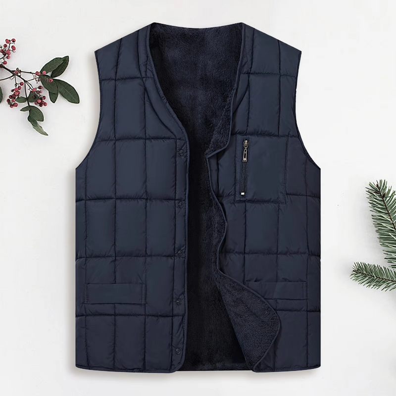 Men’s Padded V-Neck Vest, Solid Color Casual Warm Waistcoat with Pockets