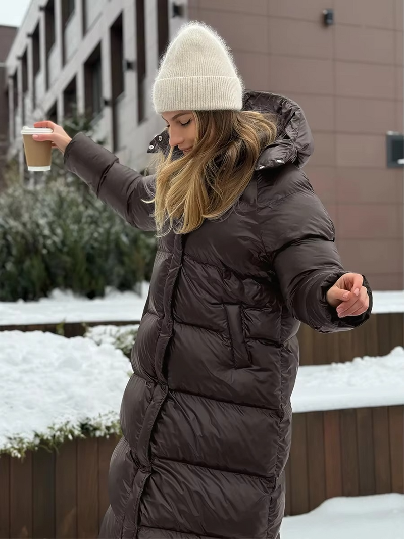 Women's Long Hooded Puffer Jacket, Thick Cotton Padded Winter Overcoat