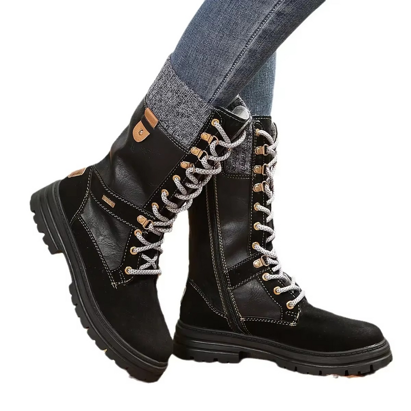 Retro Lace Up Mid Calf Winter Boots for Women