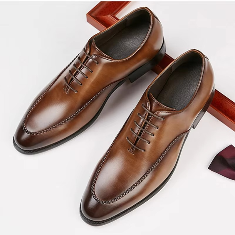Modern Men’s Pointed Toe Lace Up Dress Shoes in Black or Brown