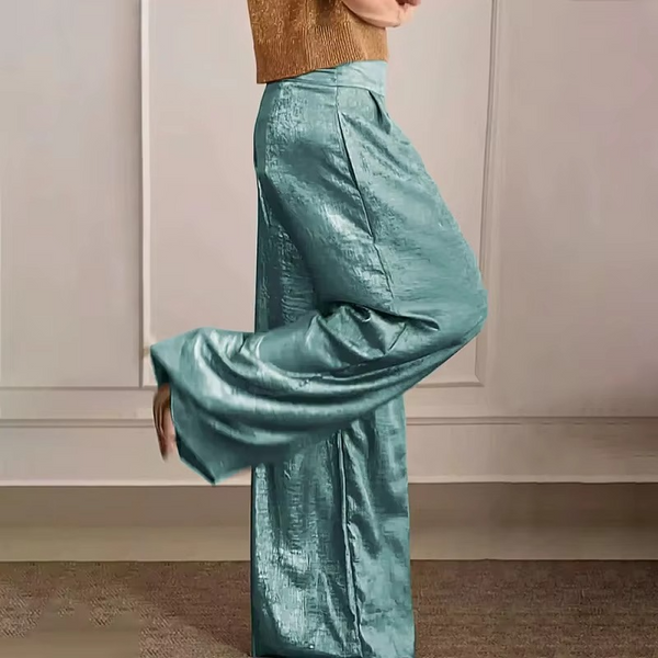 Spring Metallic High Waist Wide Leg Pants for Women