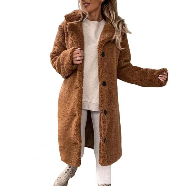 Women's Long Teddy Faux Fur Winter Trench Coat Oversized Warm Outwear