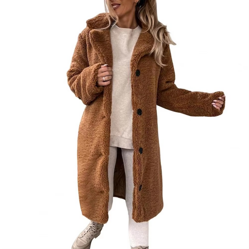 Women's Long Teddy Faux Fur Winter Trench Coat Oversized Warm Outwear