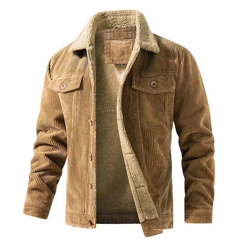 Men’s Corduroy Fleece-Lined Winter Jacket – Warm Casual Utility Coat