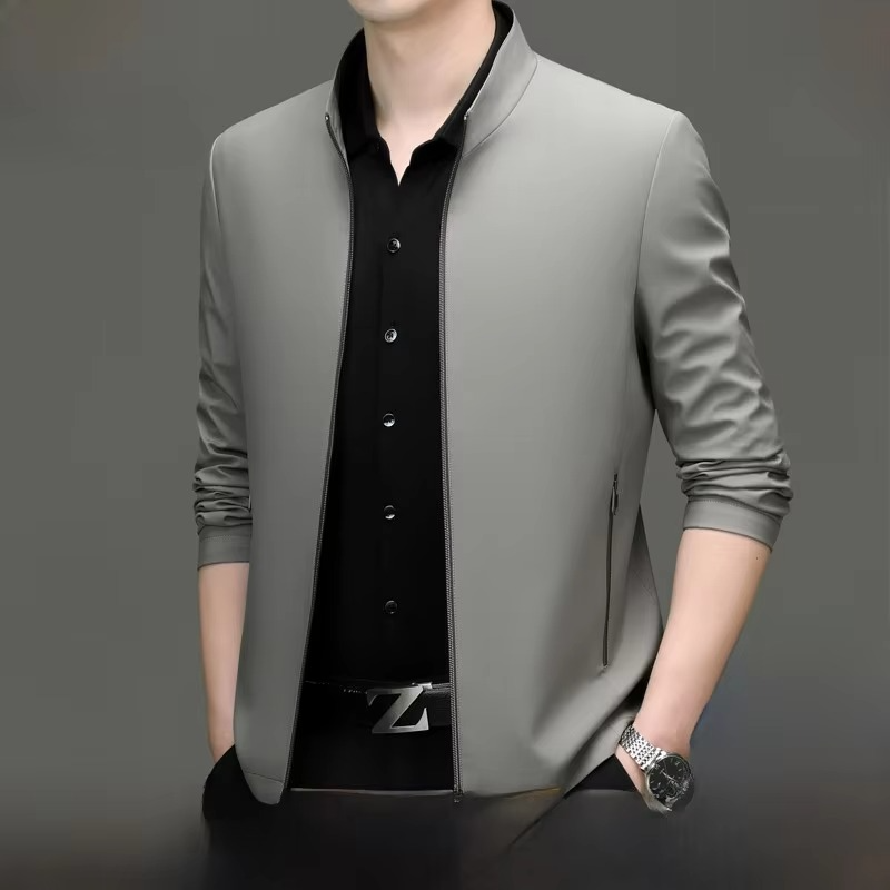 Men's Loose Fit Silk Blend Jacket with Straight Hemline