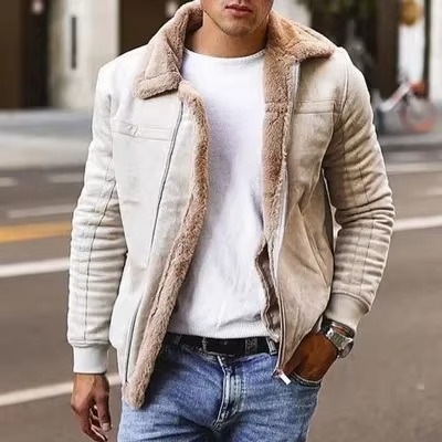 Men's Imitation Fur Pilot Jacket, Thickened Winter Coat with Warm Zipper