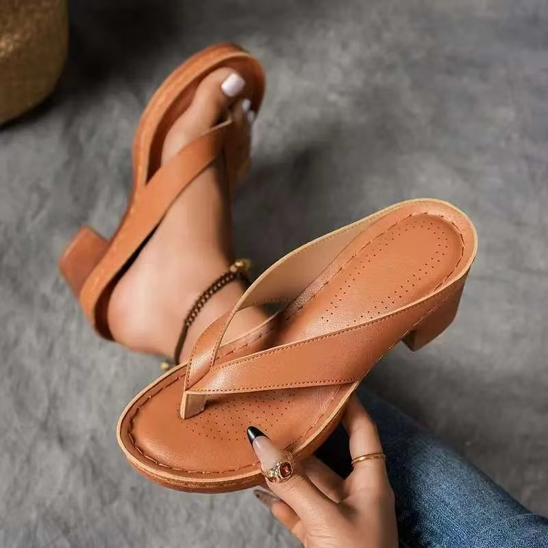 Summer 2025 Women’s High Heel Clip Toe Sandals, Plus Size Up to 11, Thick Heel Slippers