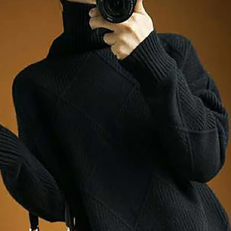 Womens Turtleneck Oversized Knit Sweater Pullover Long Sleeve Solid Jumper Top