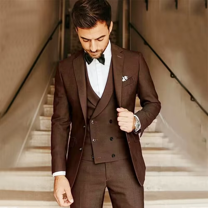 Men's 3-Piece Slim Fit Solid Color Suit with Tailcoat, Vest, and Pants