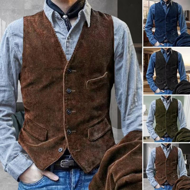 Men's Herringbone Tweed Slim Fit Vest, Classic V Neck Waistcoat for Business or Wedding