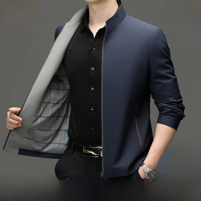 Men's Loose Fit Silk Blend Jacket with Straight Hemline