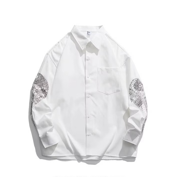 Men's Flower Patchwork Lapel Long Sleeve Streetwear Shirt