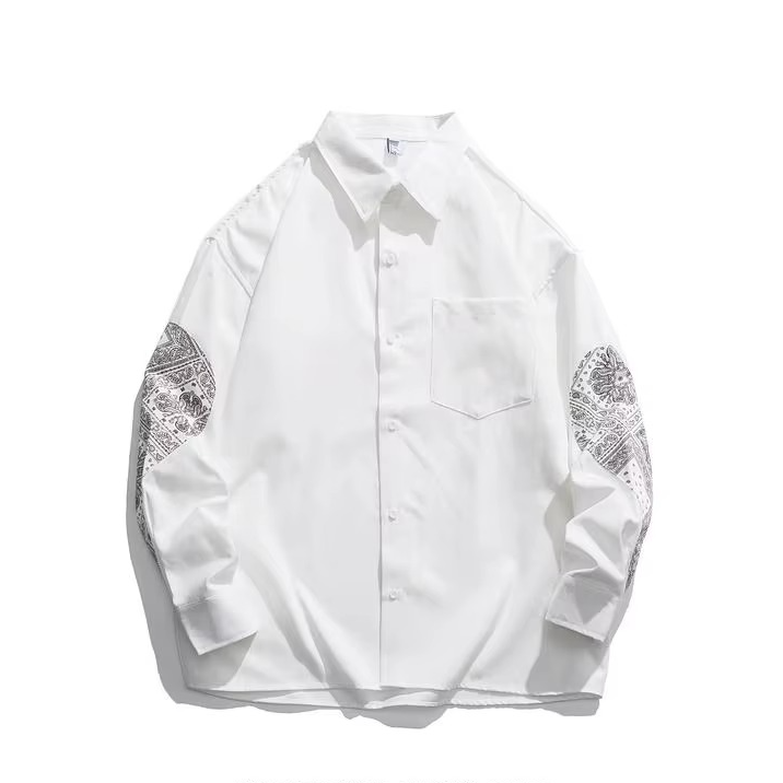 Men's Flower Patchwork Lapel Long Sleeve Streetwear Shirt