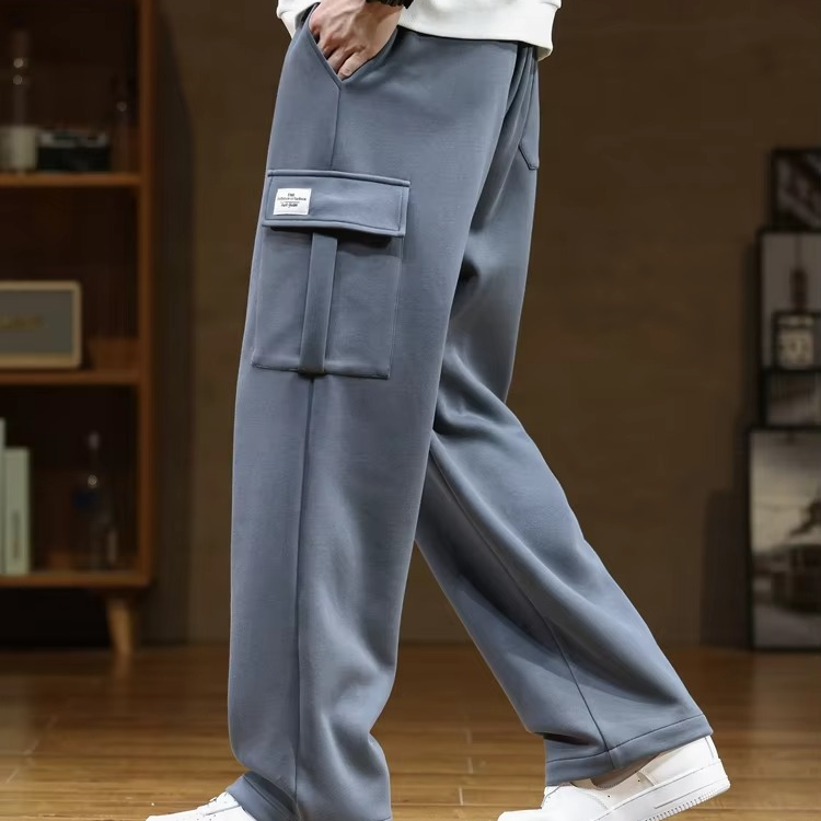 Men's Cotton Multi-Pocket Drawstring Sweatpants, Loose Straight Fit, Up to 8XL