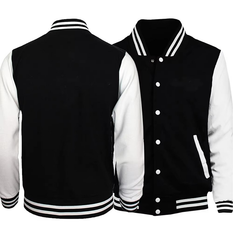 Black Gray White Oversized Fleece Baseball Jacket for Men and Women