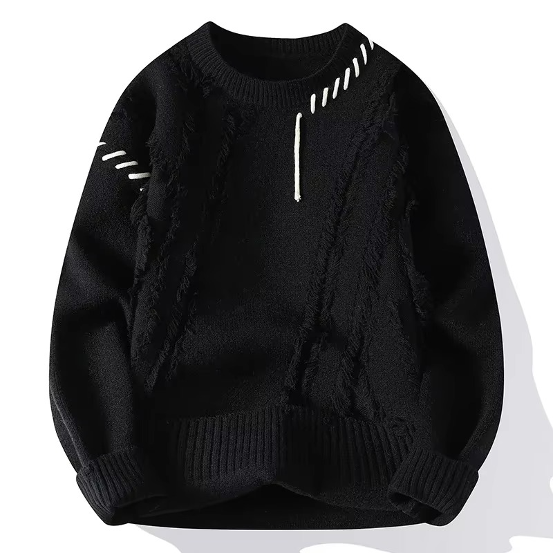 2025 Mens Streetwear Ripped Knit Sweater Warm Hip Hop Pullover for Winter and Autumn