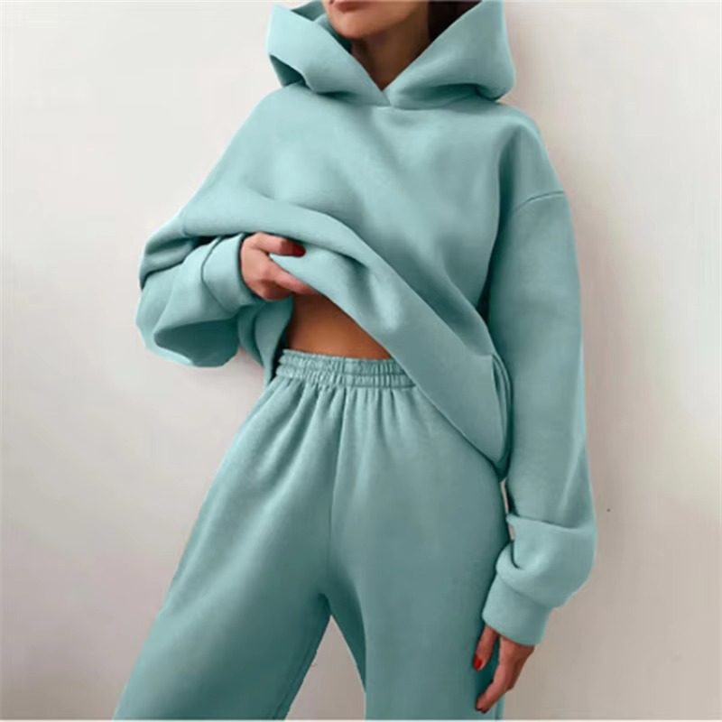Women's Two Piece Tracksuit Set, Warm Oversized Hoodie and Long Pants for Fall Casual Wear