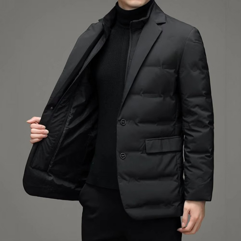 Men’s High Collar Winter Cotton Suit Coat with Zipper and Quilted Outer Layer