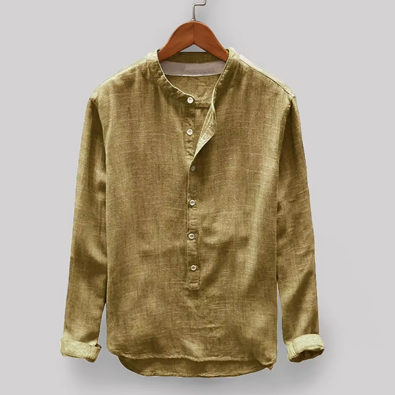 Men's 2025 Solid Color Cotton-Linen Long Sleeve Shirt