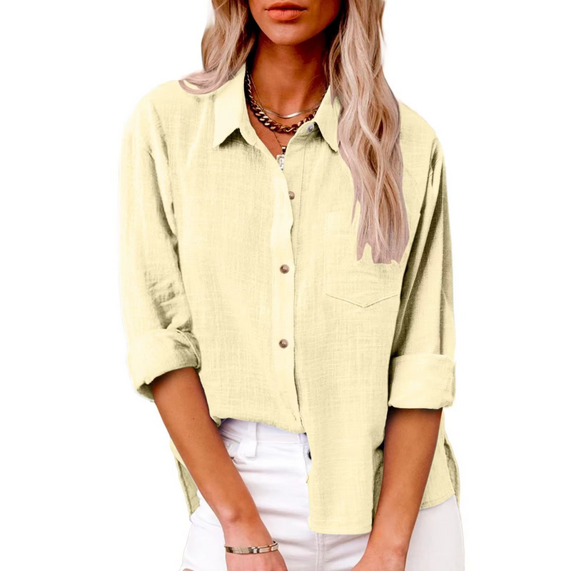 Cotton Linen Long Sleeve Women’s Casual Blouse for Spring 2025
