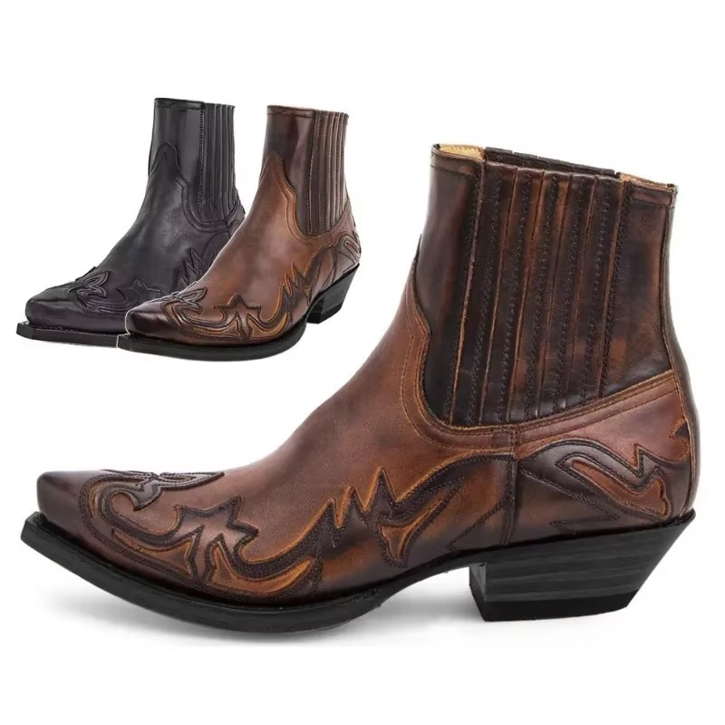 Western Embroidered Leather Cowboy Boots for Men and Women
