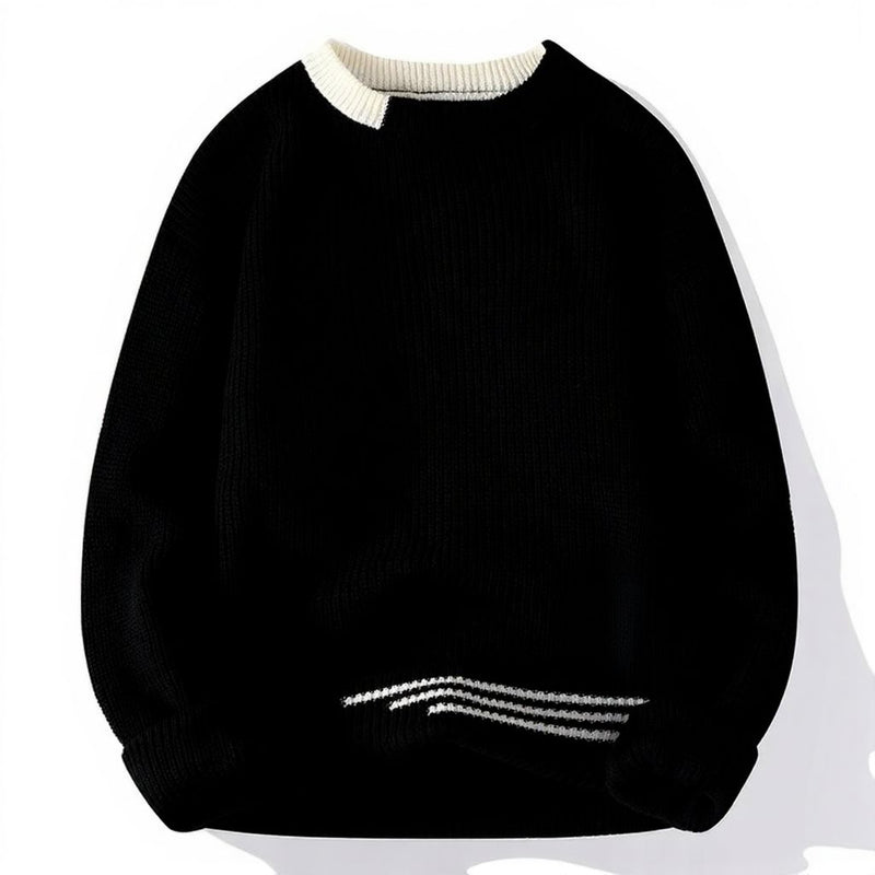 Men's Autumn Winter Patchwork Knit Sweater, Slim Fit O-Neck Pullover