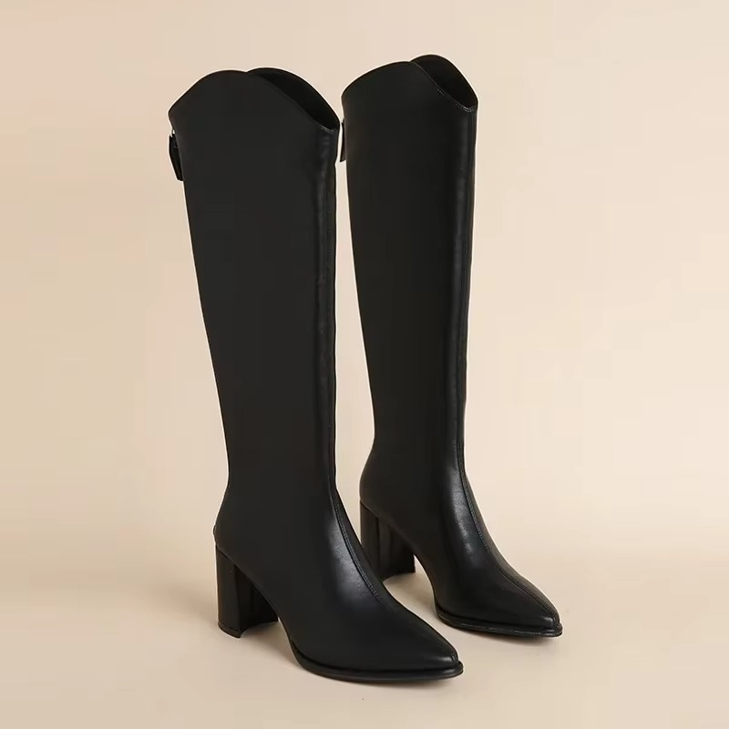 Plus Size Knee High Boots for Women with Thick High Heels and Side Zipper