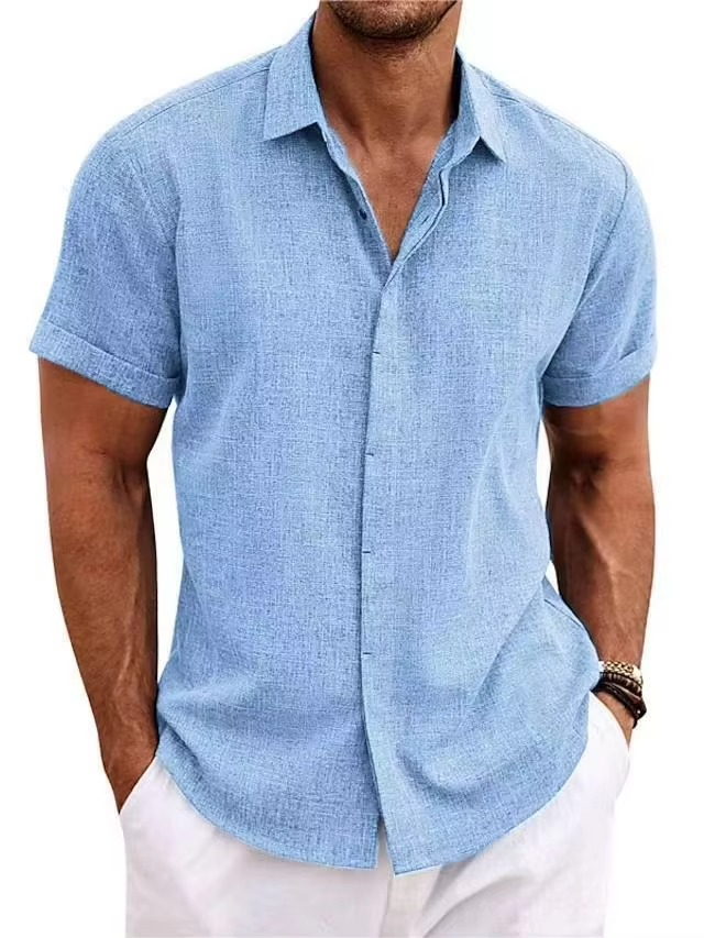 Men's Short Sleeve Linen Shirt for Summer