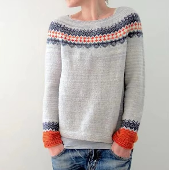 Loose Fit Round Neck Color Block Knitwear Women's Pullover Sweater Casual Long Sleeve