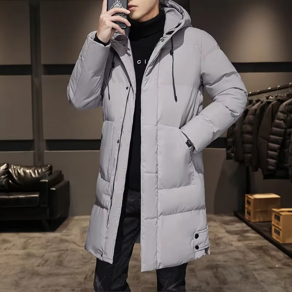 Men's Long Cotton Padded Parka Coat, Warm Lightweight Solid Color Winter Jacket