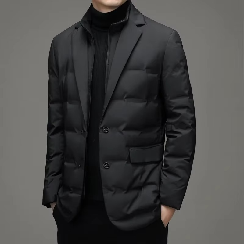 Men's 2025 Winter Warm Stand Collar Two-Piece Look Blazer Jacket
