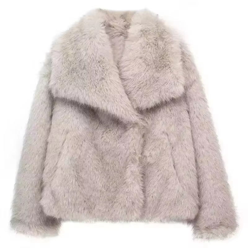 Women’s Elegant Faux Fur Coat, Fluffy Long Sleeve Lapel Jacket for Autumn and Winter