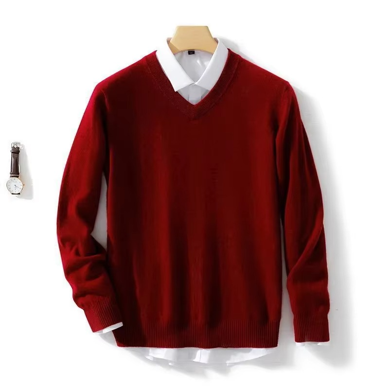 Men's V-Neck Wool Blend Sweater – Warm Knit Pullover, Winter Casual Fit, Sizes up to 5XL