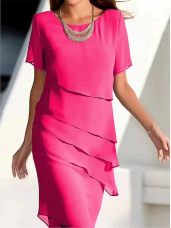 Women's Solid Color Short Sleeve Ruffle Edge Casual Summer Dress