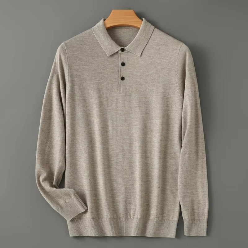 Men's Merino Wool Polo Collar Sweater Pullover
