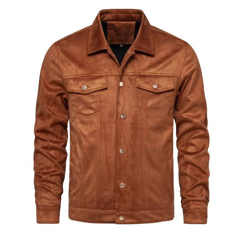 Men's Luxury Suede Leather Jacket – Classic Turn Down Collar Winter Style