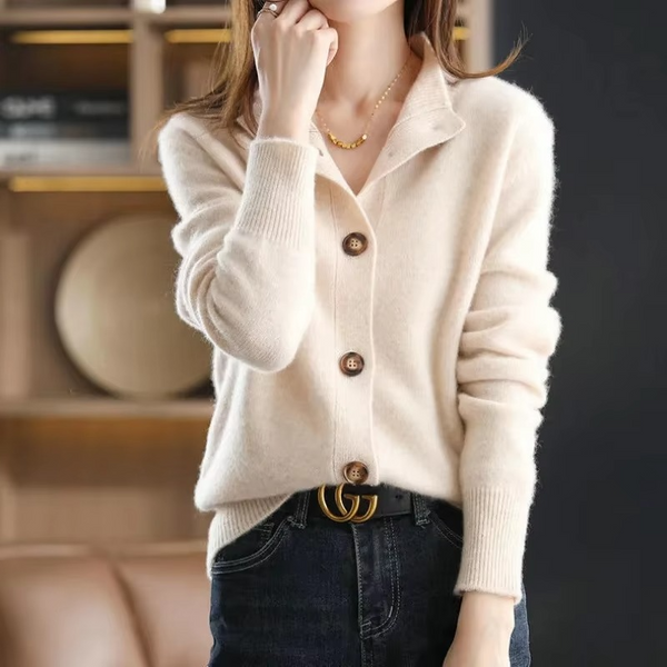 Women's Knit Cardigan Jacket with Stand Collar, Soft Sweater Coat for Autumn Winter 2024