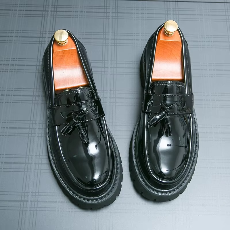 Men's Platform Leather Loafers, Thick Sole Formal Slip-on Dress Shoes