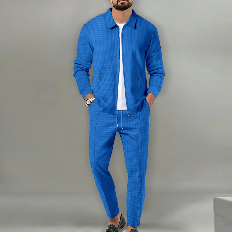 Men's 2-Piece Set Long Sleeve Polo Jacket Shirt with Matching Drawstring Pants
