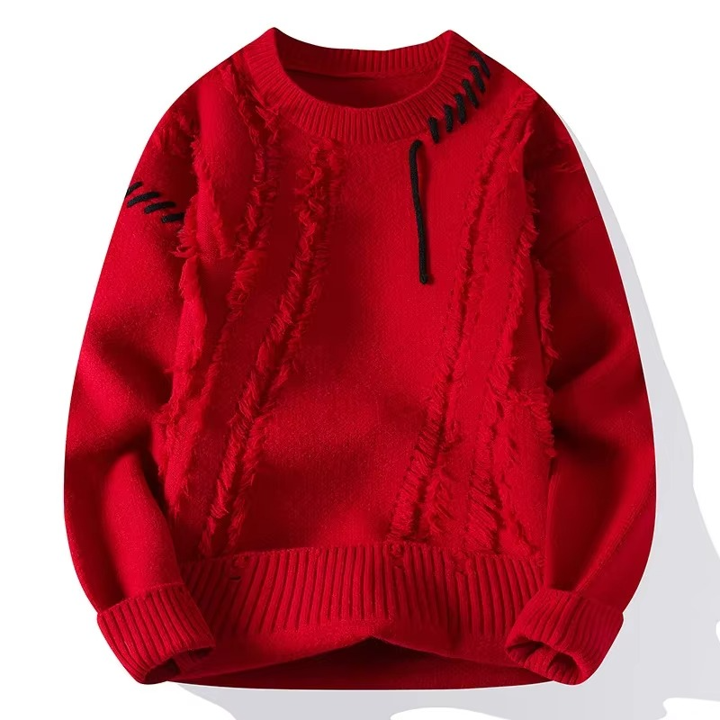 2025 Mens Streetwear Ripped Knit Sweater Warm Hip Hop Pullover for Winter and Autumn